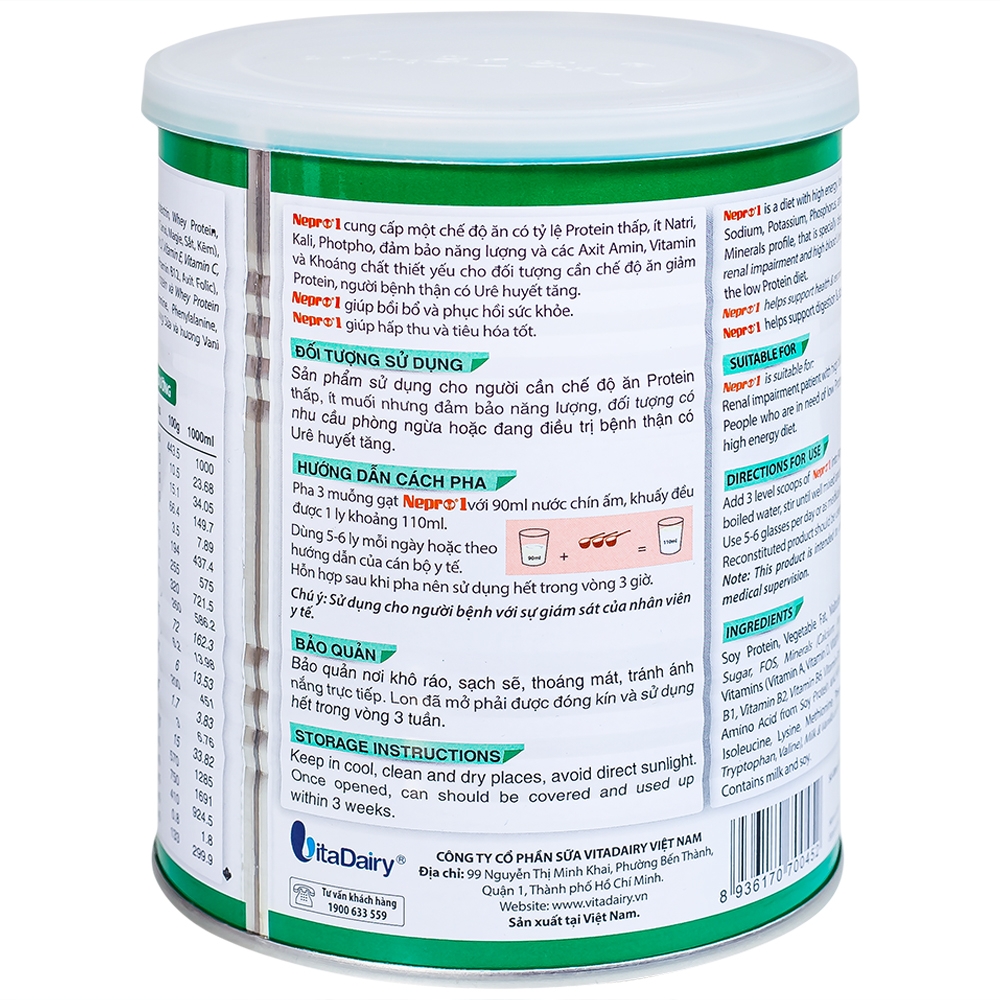 Hình ảnh Sữa bột Nepro 1 VitaDairy bổ sung dinh dưỡng giảm protein dành cho người bệnh thận (400g)