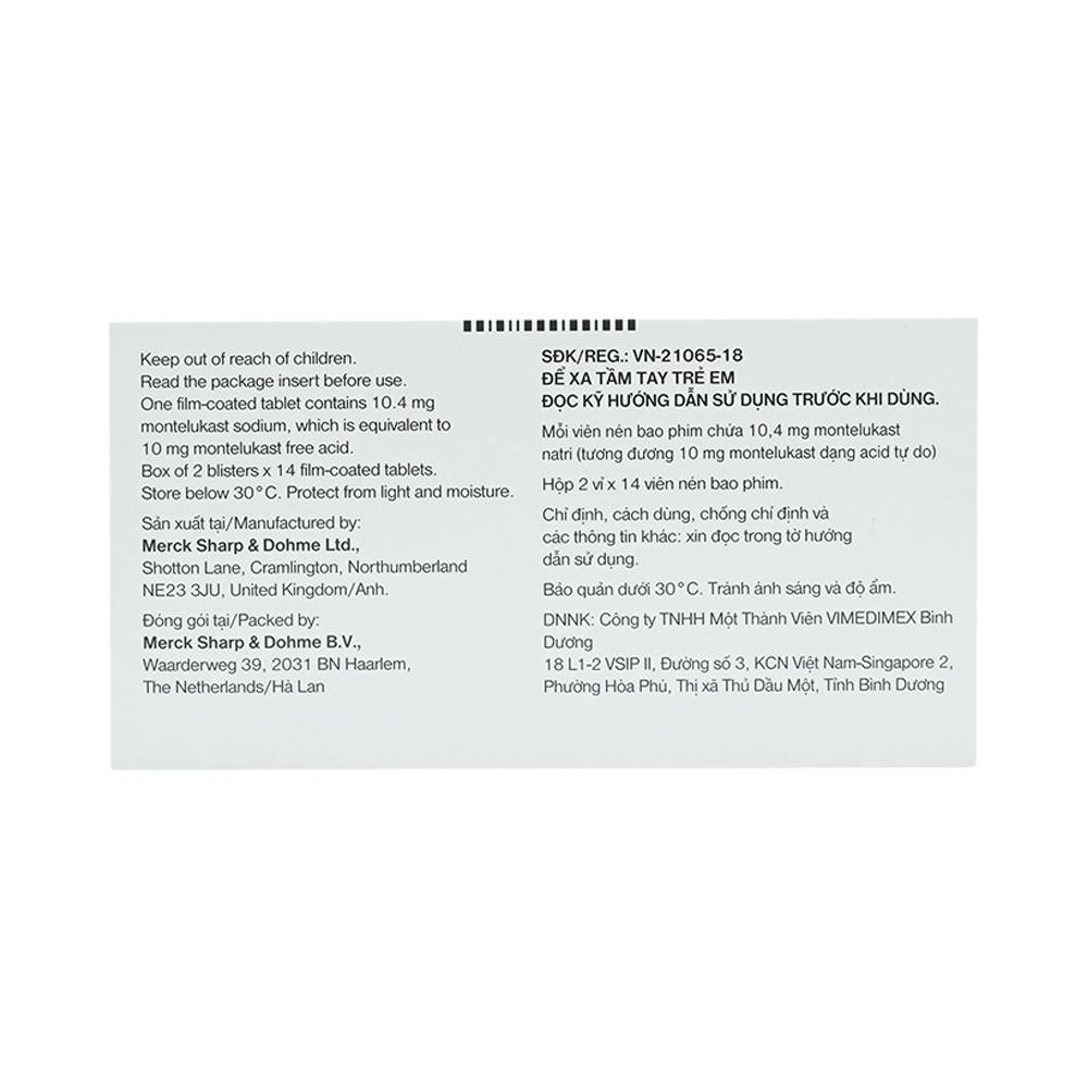 Hình ảnh Thuốc Singulair 10mg MSD điều trị hen phế quản mạn tính (2 vỉ x 14 viên)