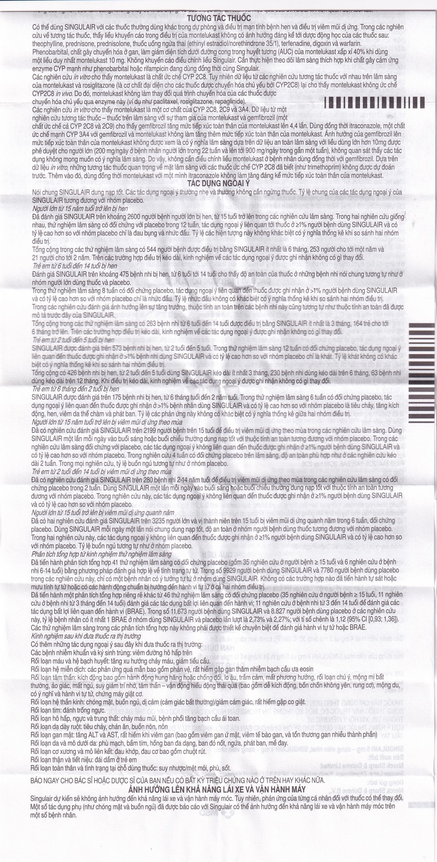 Hình ảnh Viên nhai Singulair 5mg MSD điều trị hen phế quản mạn tính (2 vỉ x 14 viên) 