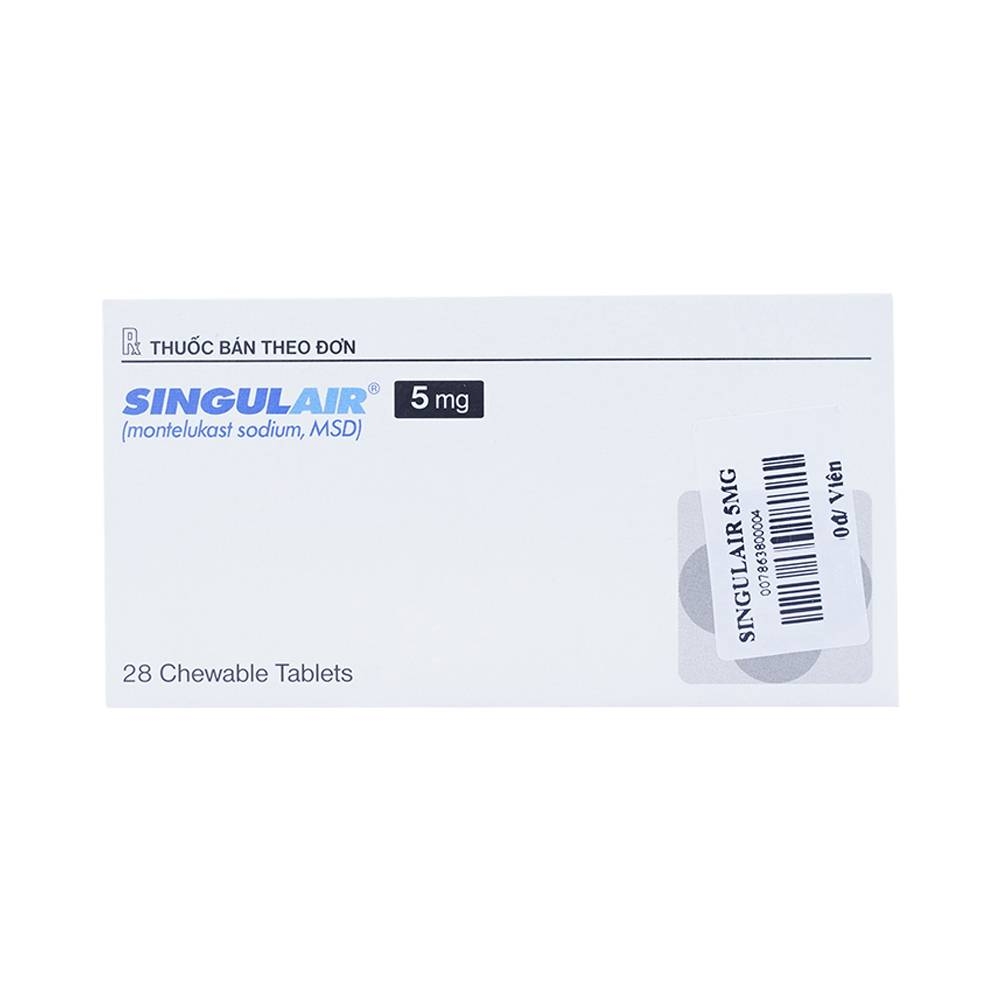 Hình ảnh Viên nhai Singulair 5mg MSD điều trị hen phế quản mạn tính (2 vỉ x 14 viên) 