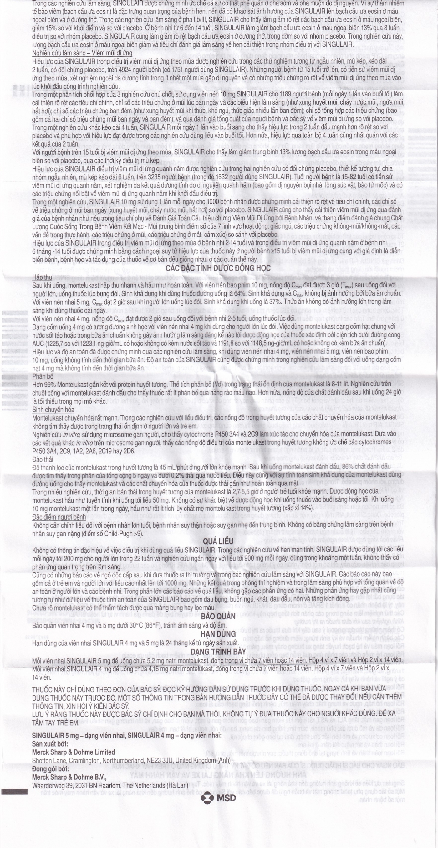 Hình ảnh Viên nhai Singulair 5mg MSD điều trị hen phế quản mạn tính (2 vỉ x 14 viên) 