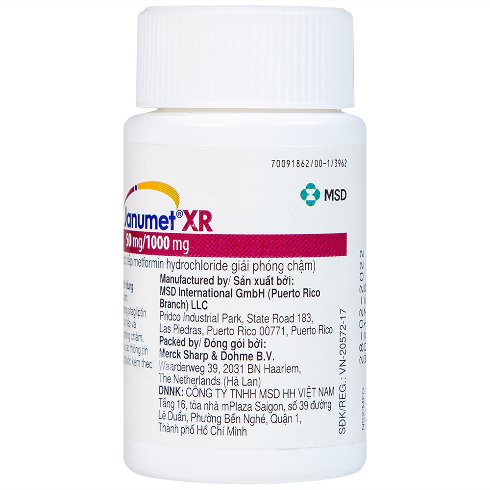 Hình ảnh Viên nén Janumet XR 50mg/1000mg MSD điều trị đái tháo đường típ 2 (14 viên)