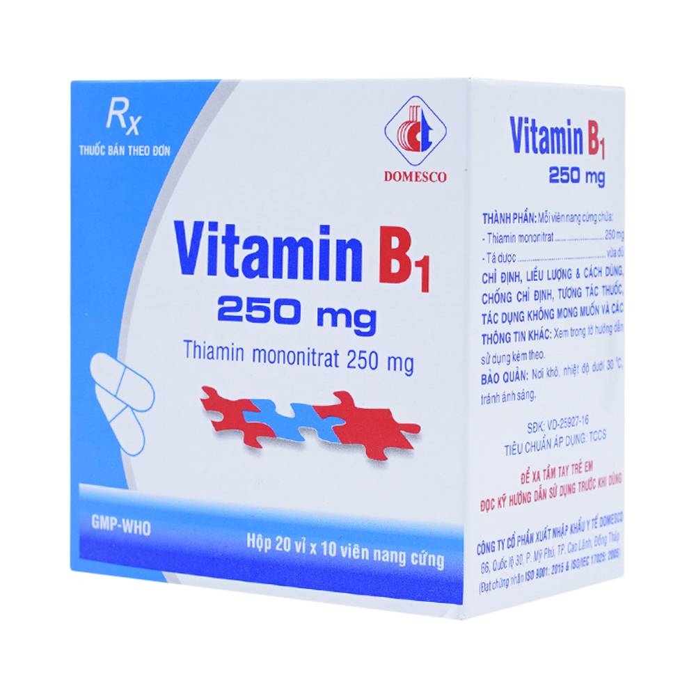 Hình ảnh Thuốc Vitamin B1 250mg Domesco điều trị bệnh do thiếu Vitamin B1 (20 vỉ x 10 viên)