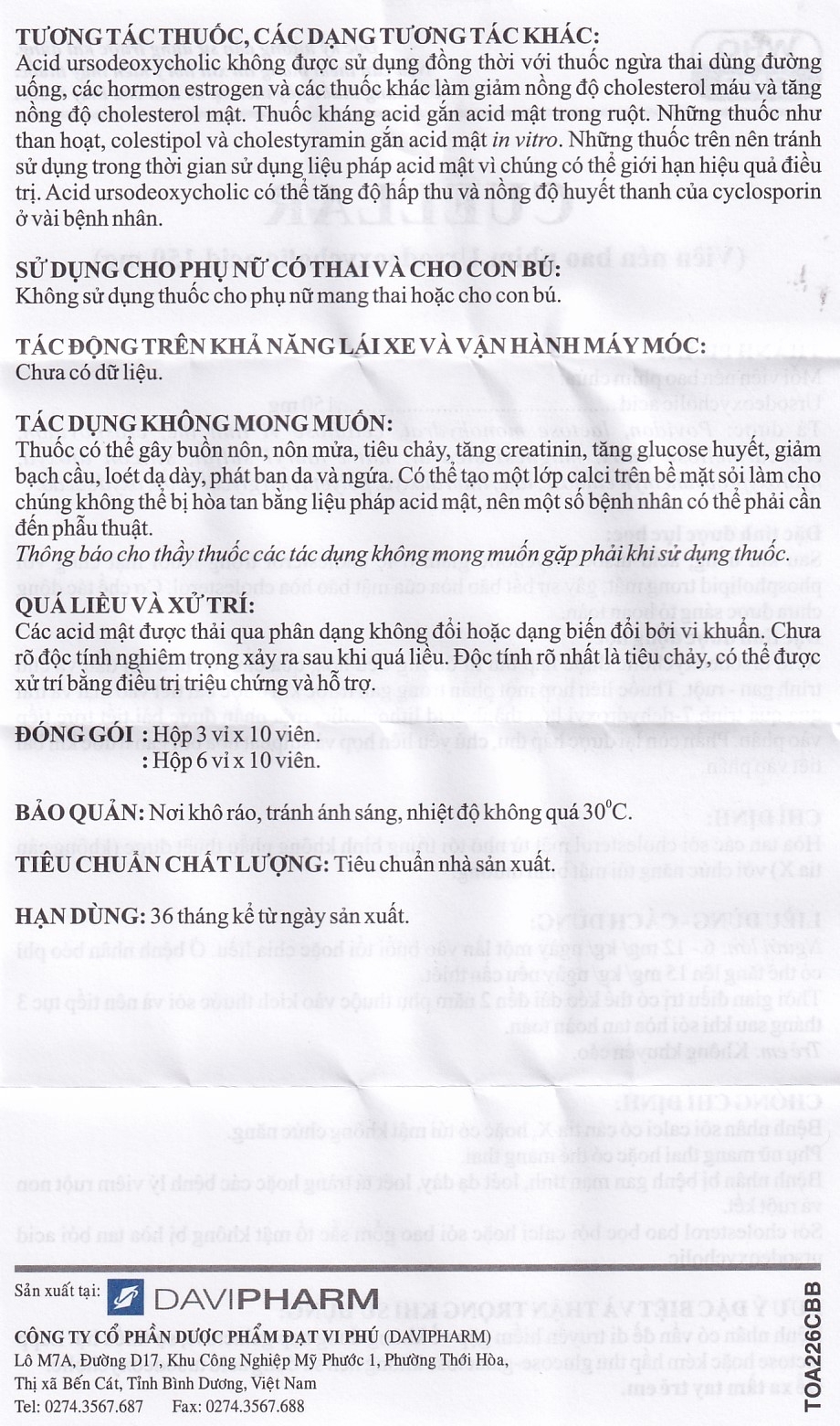 Hình ảnh Thuốc Cuellar 150mg Davi Pharm dùng để hòa tan các sỏi cholesterol mật (6 vỉ x 10 viên)