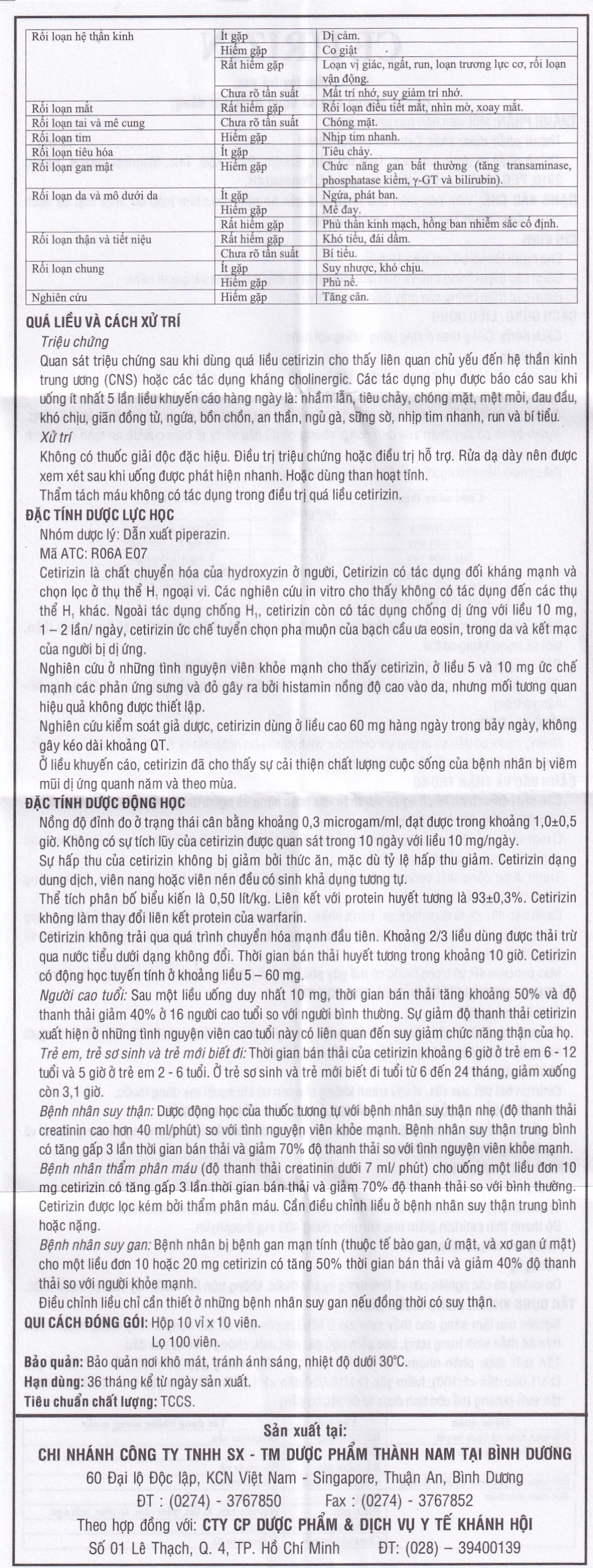 Hình ảnh Thuốc Cetirizin 10mg Thành Nam điều trị viêm mũi dị ứng, mày đay (10 vỉ x 10 viên)