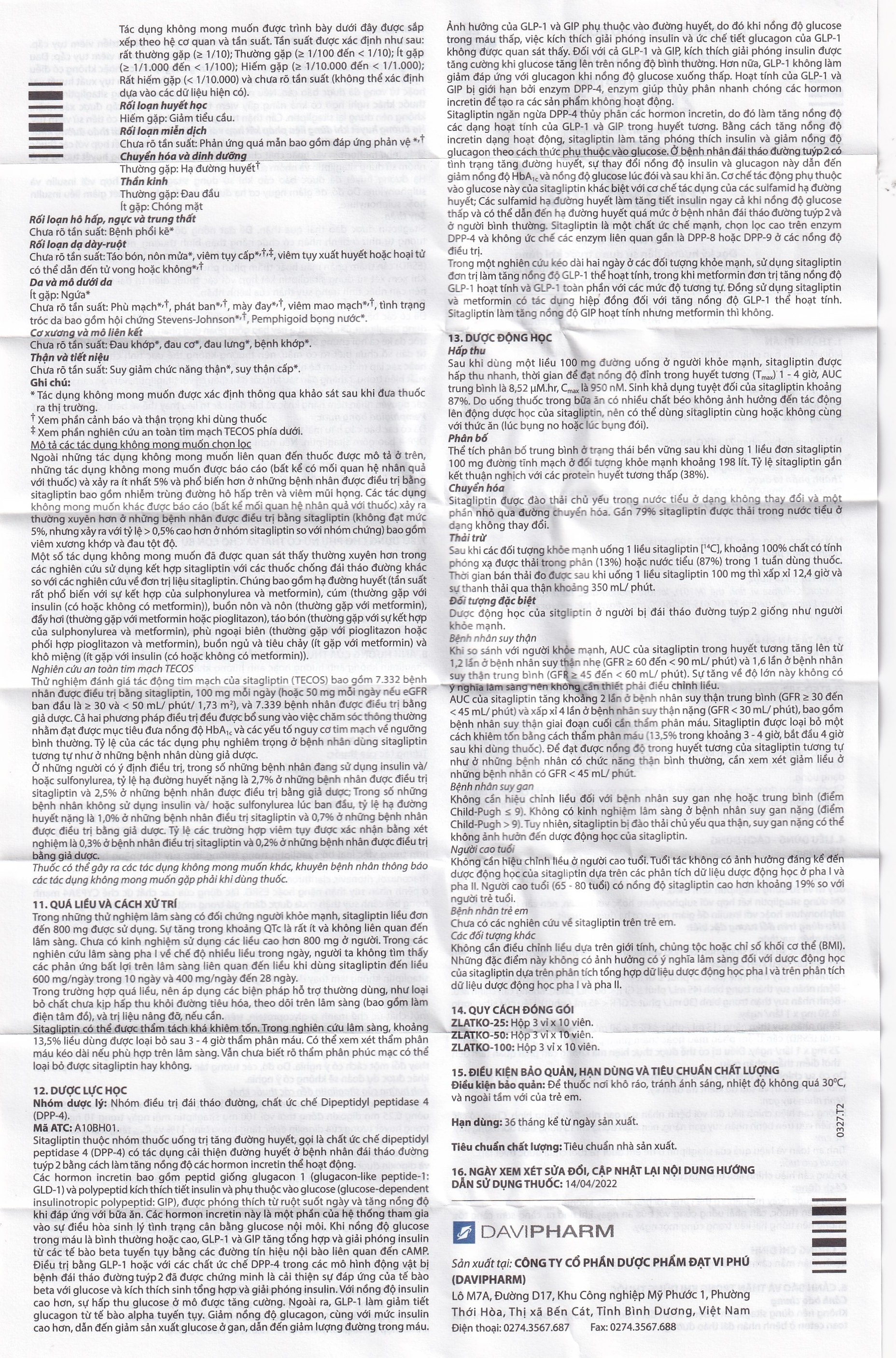 Hình ảnh Thuốc Zlatko-100 DaviPharm điều trị đái tháo đường típ 2 (3 vỉ x 10 viên)