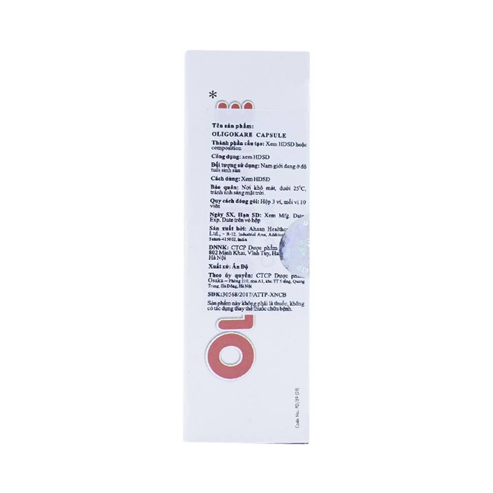 Hình ảnh Viên uống Oligokare Ahaan Healthcare điều trị hiếm muộn ở nam giới (3 vỉ x 10 viên)