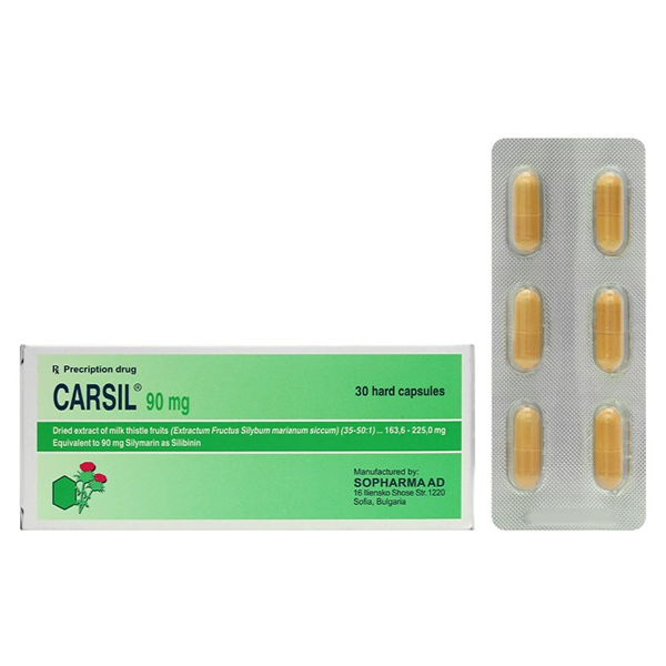 Hình ảnh Thuốc Carsil 90mg Sopharma điều trị viêm gan, xơ gan, gan nhiễm mỡ (5 vỉ x 6 viên)