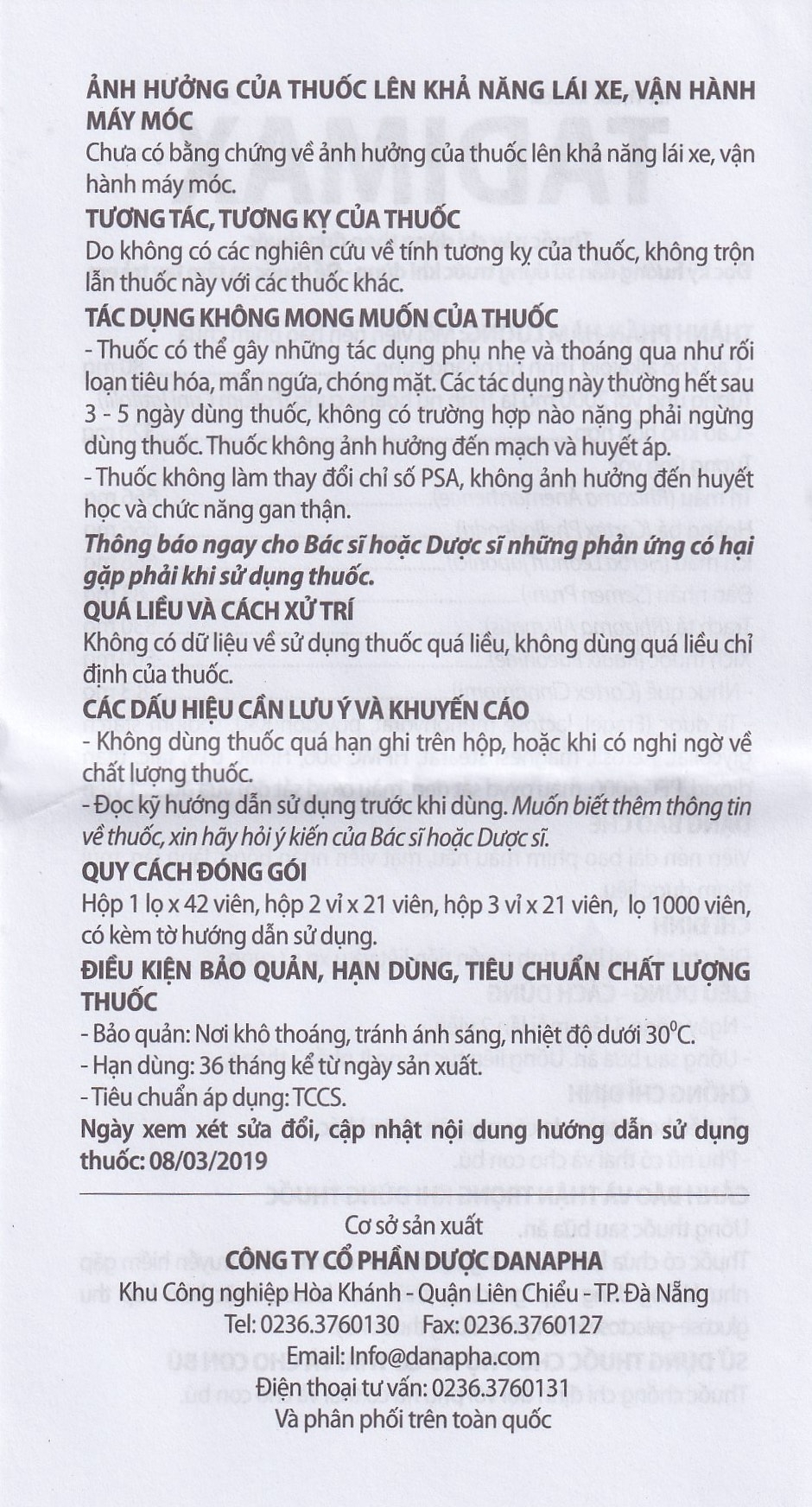 Hình ảnh Thuốc Tadimax Danapha điều trị phì đại lành tính tuyến tiền liệt và u xơ tử cung (2 vỉ x 21 viên)