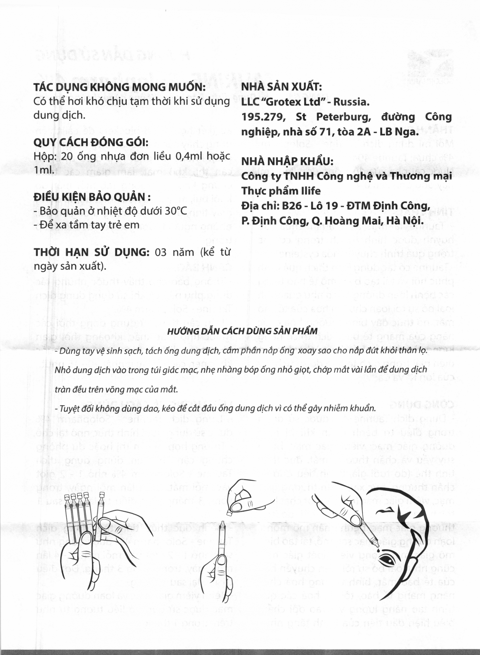 Hình ảnh Dung dịch nhãn khoa Taurine-Solopharm 4% điều trị loạn dưỡng giác mạc, viêm giác mạc (20 tuýp x 1ml) 