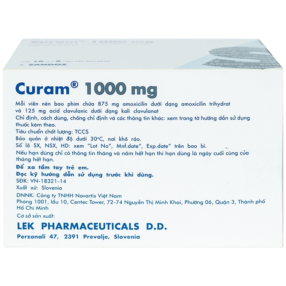 Hình ảnh Thuốc Curam 1000mg Sandoz điều trị nhiễm khuẩn (10 vỉ x 8 viên)
