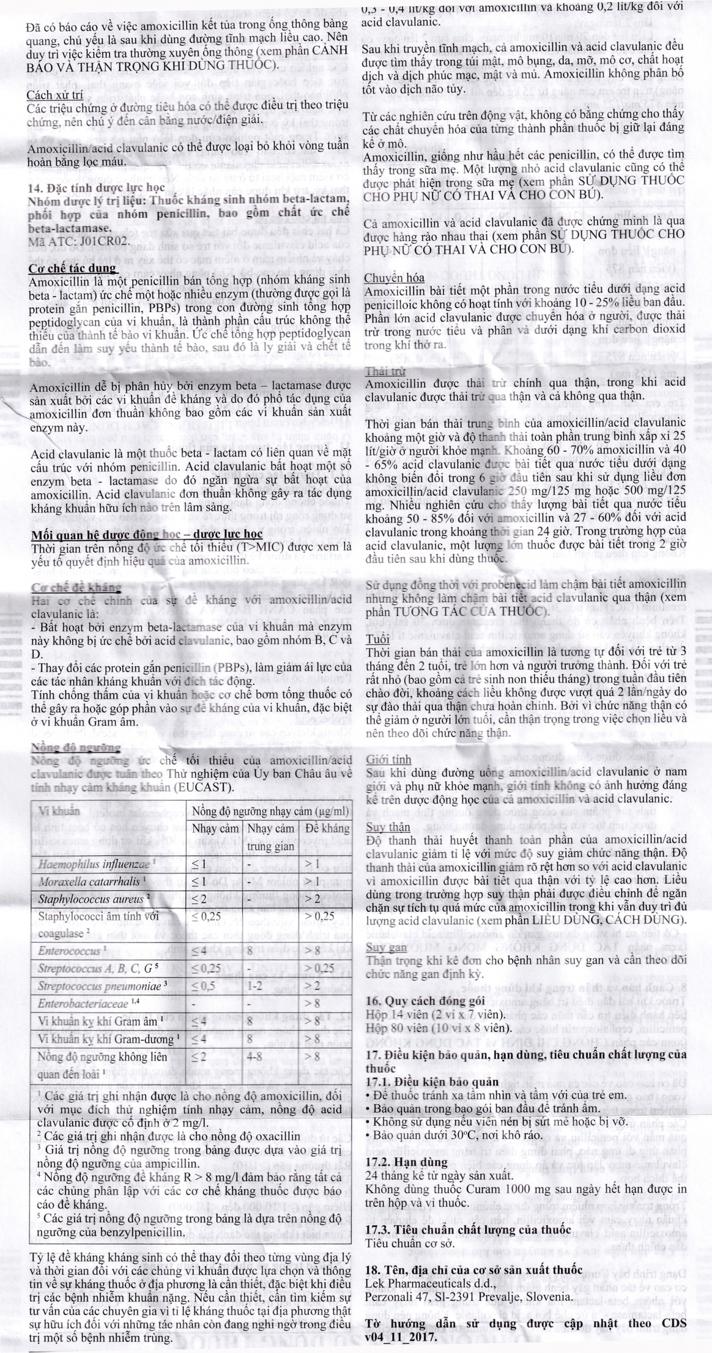 Hình ảnh Thuốc Curam 1000mg Sandoz điều trị nhiễm khuẩn (10 vỉ x 8 viên)