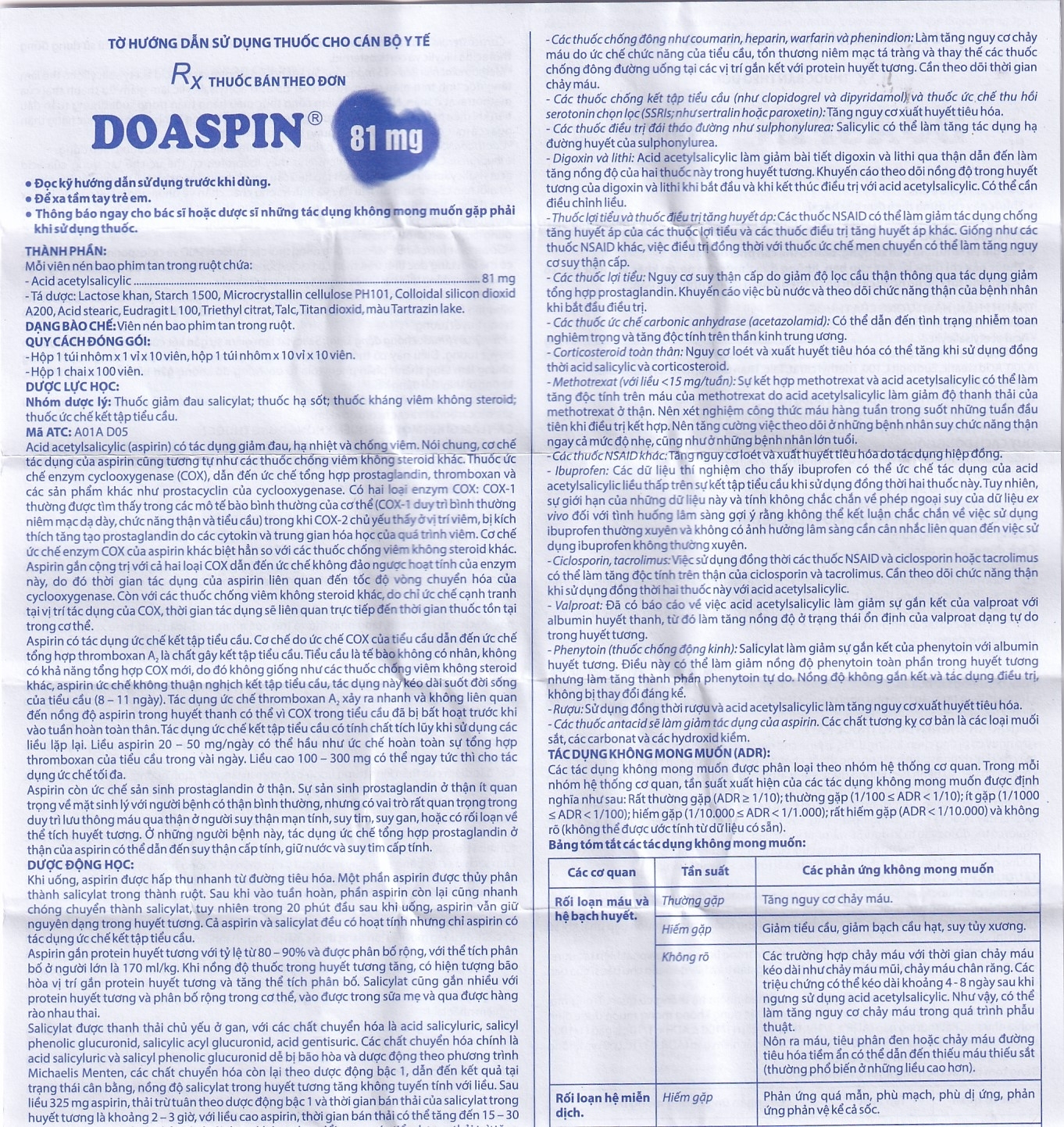 Hình ảnh Thuốc Doaspin 81mg Domesco dự phòng huyết khối tim mạch và mạch não (100 viên)