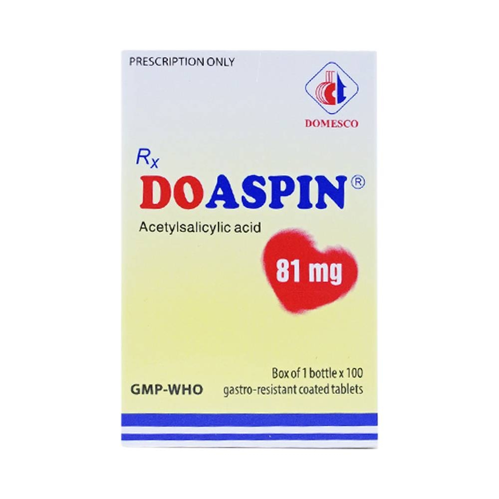 Hình ảnh Thuốc Doaspin 81mg Domesco dự phòng huyết khối tim mạch và mạch não (100 viên)