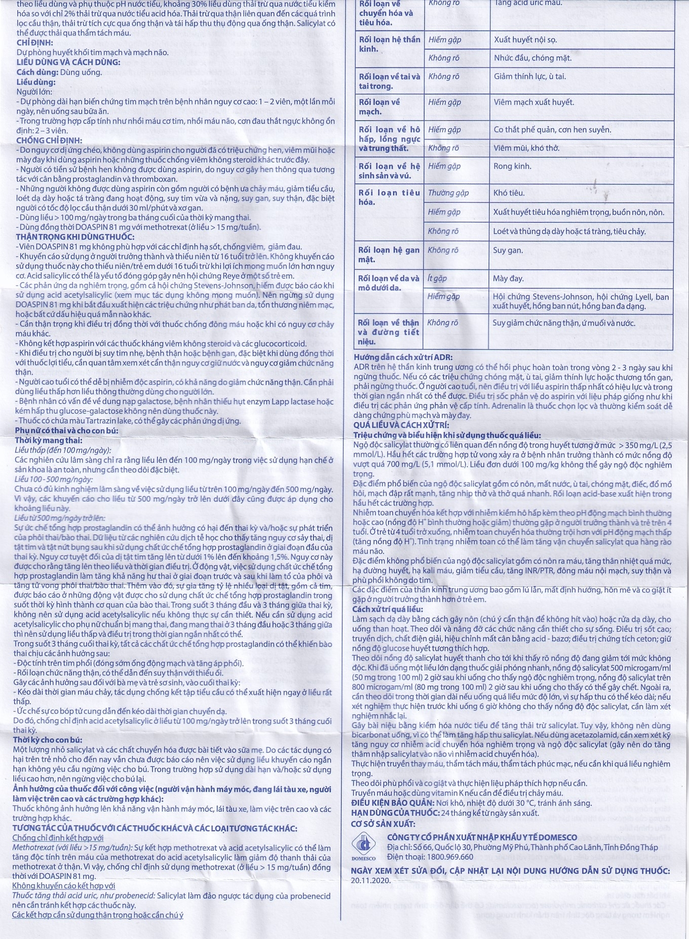 Hình ảnh Thuốc Doaspin 81mg Domesco dự phòng huyết khối tim mạch và mạch não (100 viên)