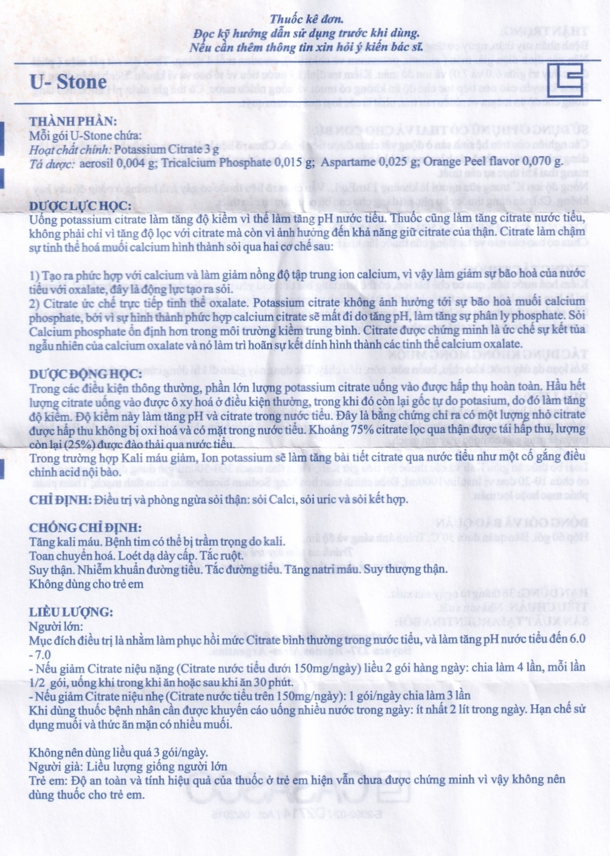 Hình ảnh Bột pha uống U-Stone Casasco điều trị và phòng ngừa sỏi thận (60 gói)