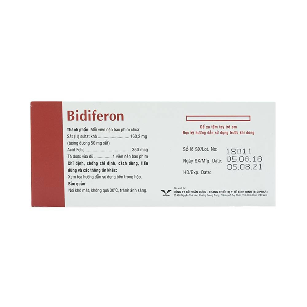 Hình ảnh Thuốc Bidiferon điều trị dự phòng thiếu sắt và acid folic (10 vỉ x 10 viên)