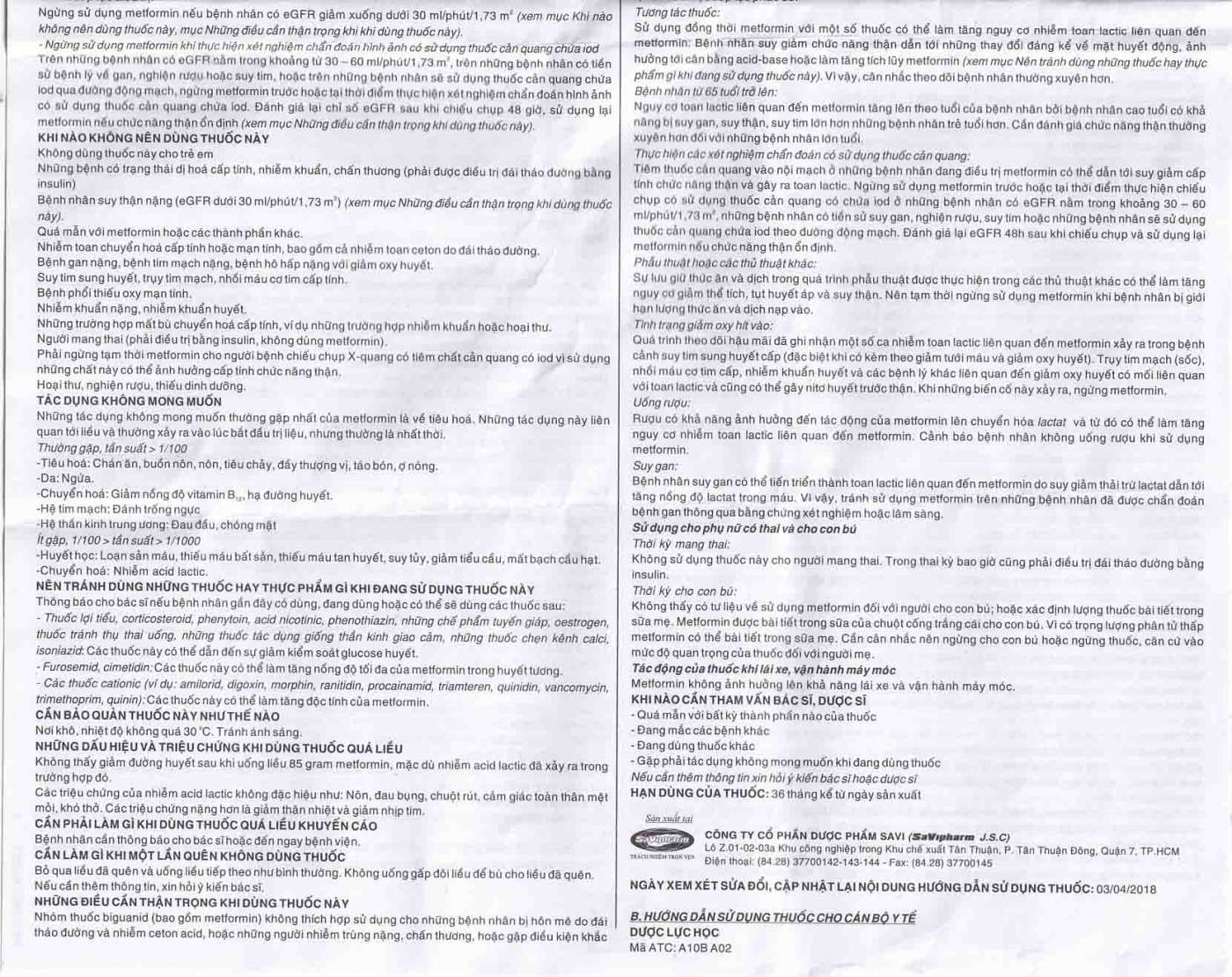 Hình ảnh Viên nén Metsav 1000 Savi điều trị bệnh đái tháo đường típ 2 (10 vỉ x 10 viên) 