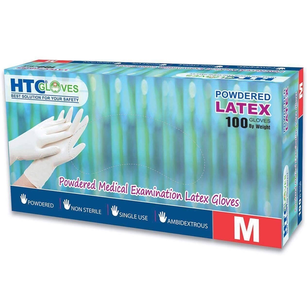 Hình ảnh Găng tay cao su y tế có bột HTC Gloves Latex Size M (100 chiếc)