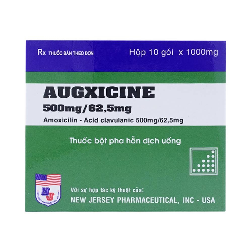 Hình ảnh Thuốc Augxicine 500mg/62.5mg Jersey điều trị viêm amidan, viêm xoang (10 gói x 1000mg)