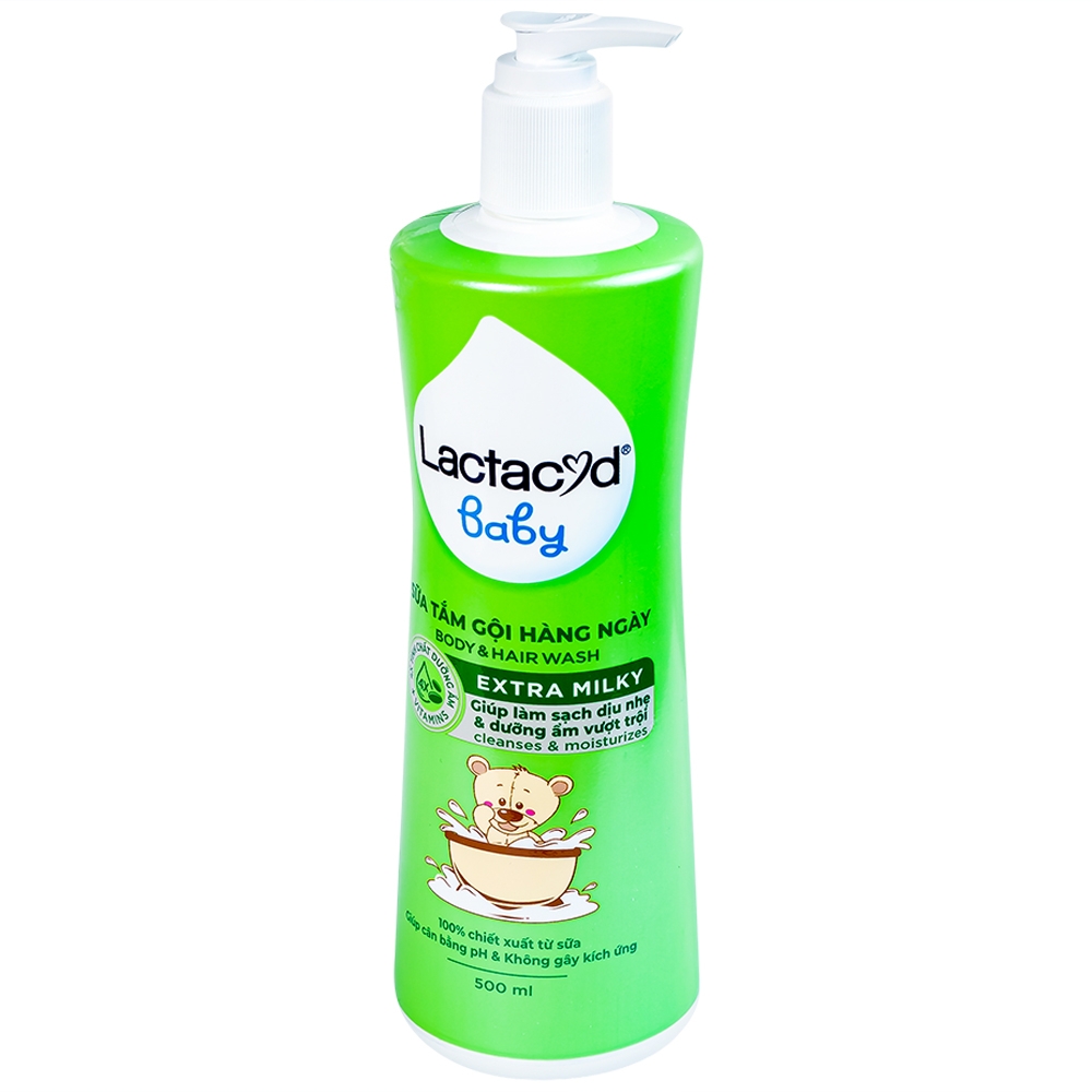 Hình ảnh Sữa tắm gội hàng ngày Body And Hair Wash Lactacyd Baby Extra Milky sạch dịu nhẹ, dưỡng ẩm vượt trội (500ml)