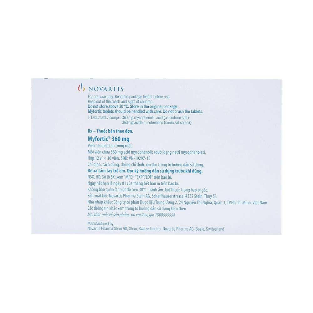 Hình ảnh Viên nén Myfortic 360mg Novartis dùng cho bệnh nhân ghép thận dị gen (12 vỉ x 10 viên) 