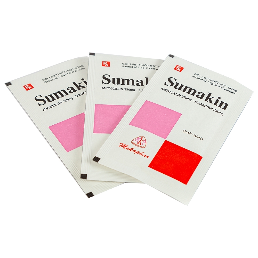 Hình ảnh Bột uống Sumakin Mekophar điều trị nhiễm khuẩn miệng và đường hô hấp (12 gói x 1.5g)