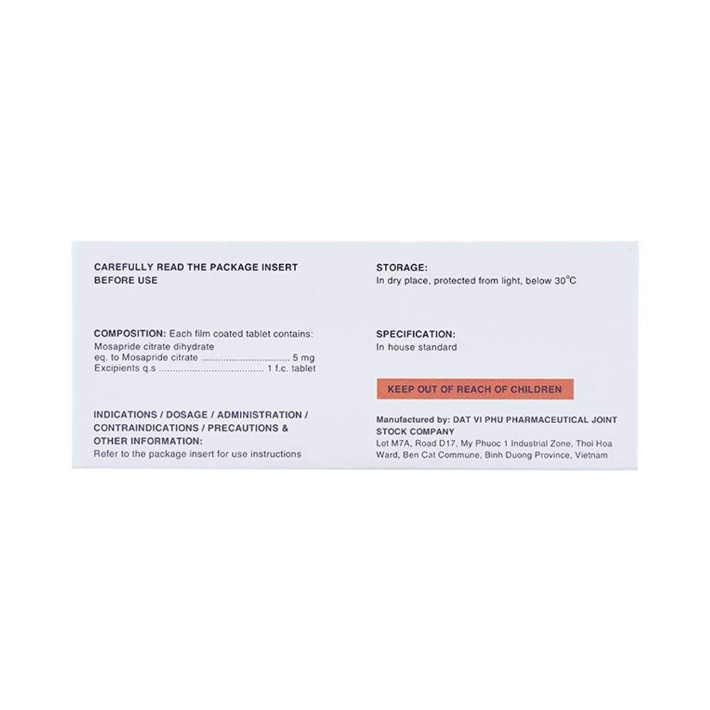 Hình ảnh Thuốc Zurma 5mg DaviPharm điều trị các triệu chứng dạ dày, ruột (10 vỉ x 10 viên)