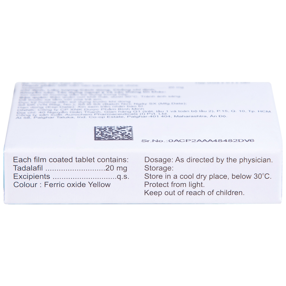 Hình ảnh Thuốc Tadachem-20 Aurochem điều trị rối loạn cương dương (2 vỉ x 2 viên)