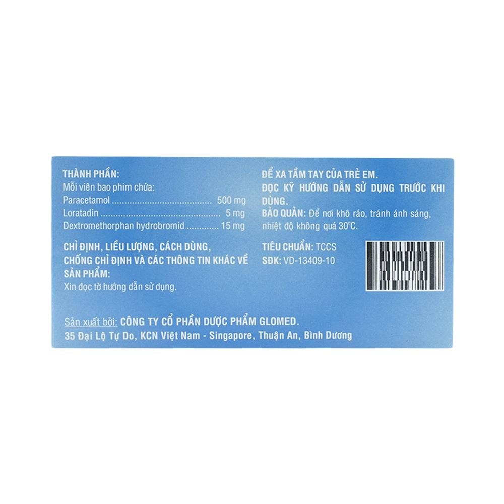 Hình ảnh Thuốc Glotadol Cold Glomed hỗ trợ giảm đau, hạ sốt (10 vỉ x 10 viên)