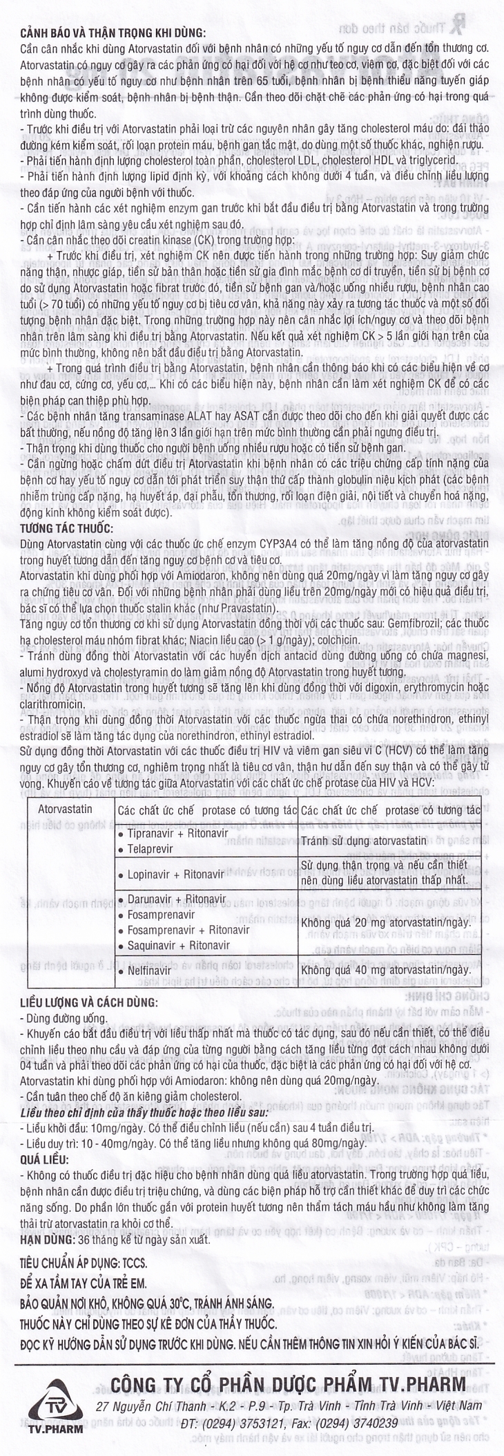 Hình ảnh Thuốc Atorvastatin 20mg TV.Pharm điều trị tăng cholesterol máu, dự phòng tiên phát biến cố mạch vành (3 vỉ x 10 viên)