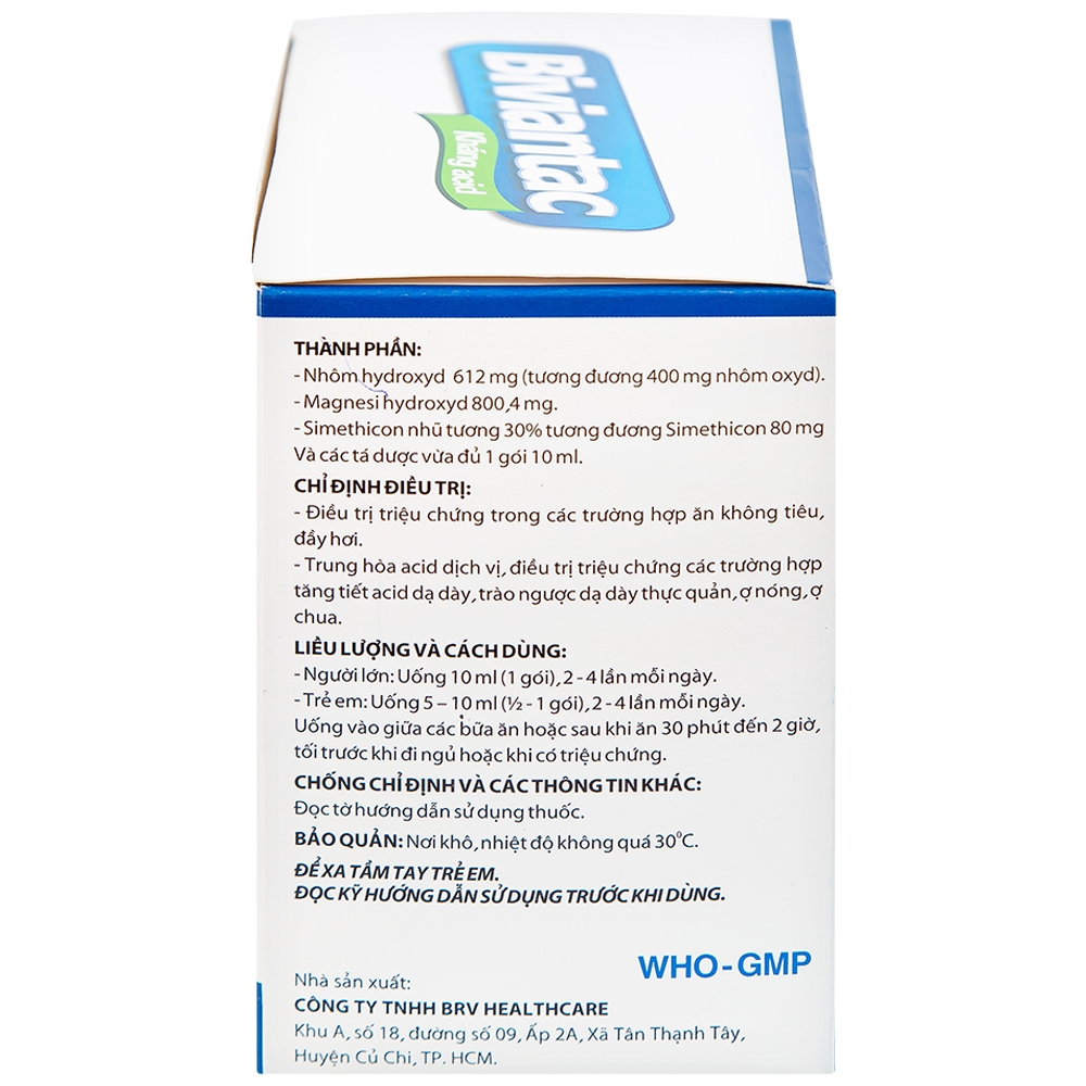 Hình ảnh Hỗn dịch uống Biviantac BRV điều trị triệu chứng ăn không tiêu, đầy hơi (20 gói x 10 ml)