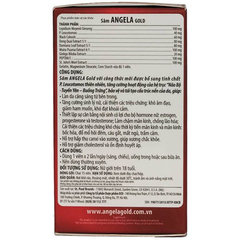 Hình ảnh Viên uống sâm Angela Gold Ecogreen hỗ trợ làn da căng sáng, tăng cường sinh lý nữ (15 viên)
