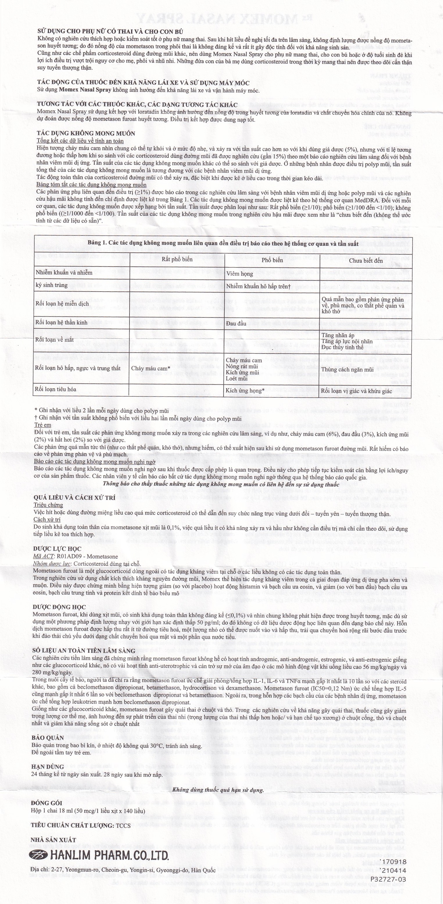 Hình ảnh Hỗn dịch xịt mũi Momex Nasal Spray Hanlim điều trị viêm mũi theo mùa (18ml)