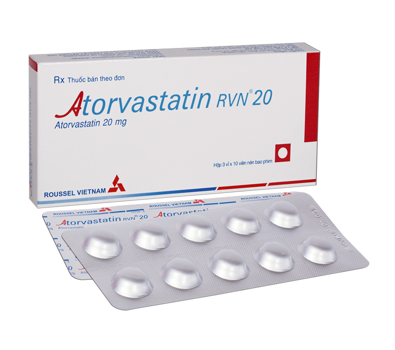 Hình ảnh Thuốc Atorvastatin RVN 20 Roussel giảm cholesterol toàn phần (3 vỉ x 10 viên)