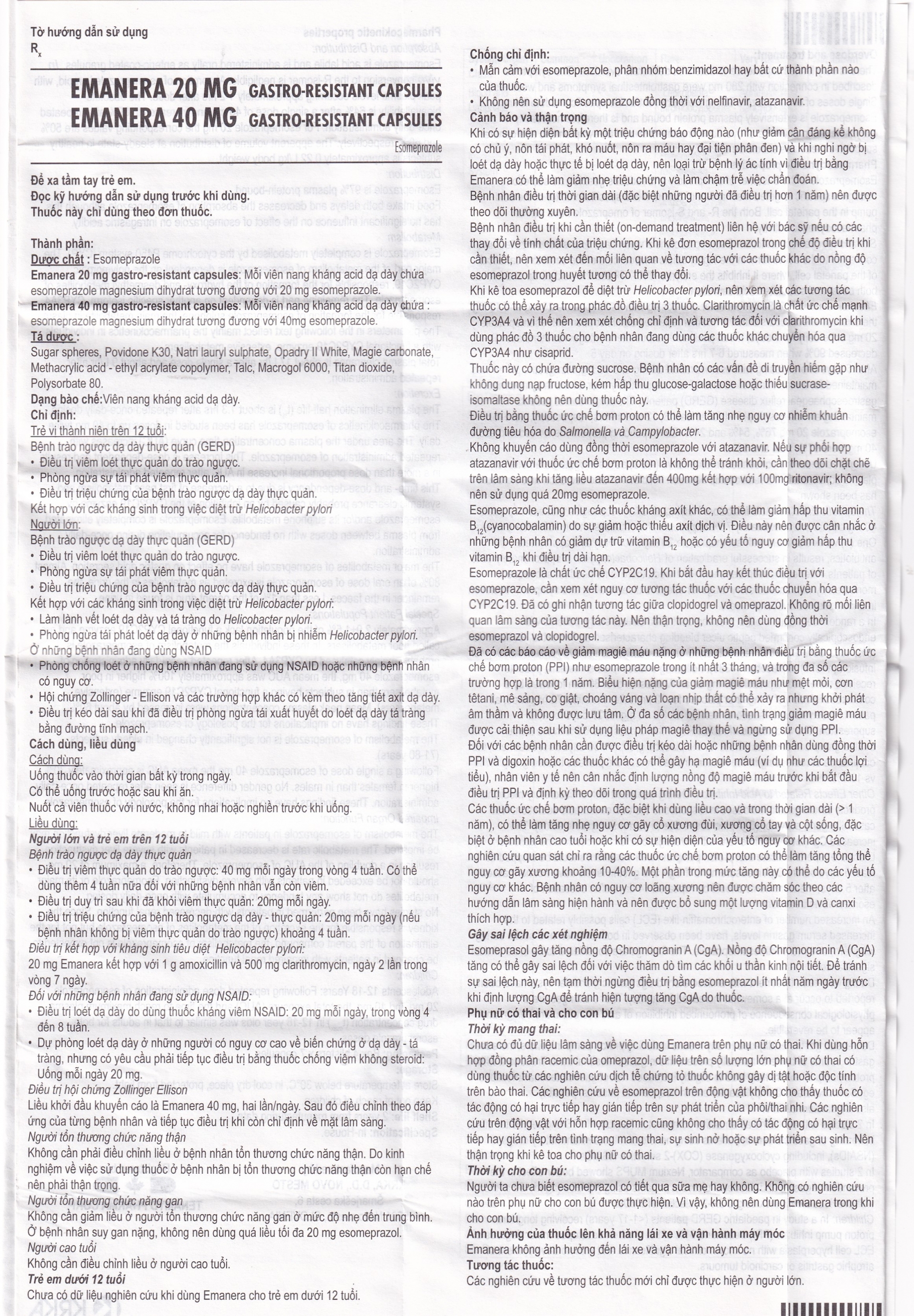 Hình ảnh Thuốc Emanera 20mg KRKA điều trị trào ngược dạ dày thực quản (4 vỉ x 7 viên)