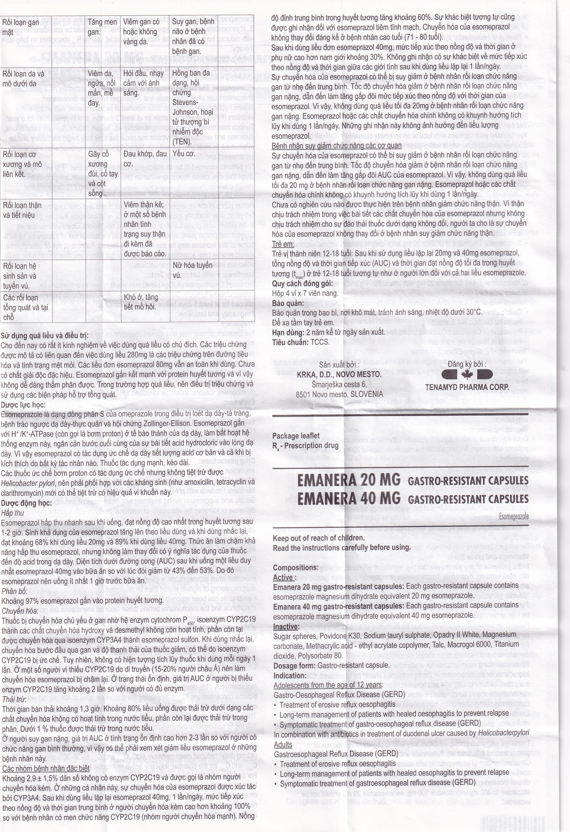 Hình ảnh Thuốc Emanera 20mg KRKA điều trị trào ngược dạ dày thực quản (4 vỉ x 7 viên)