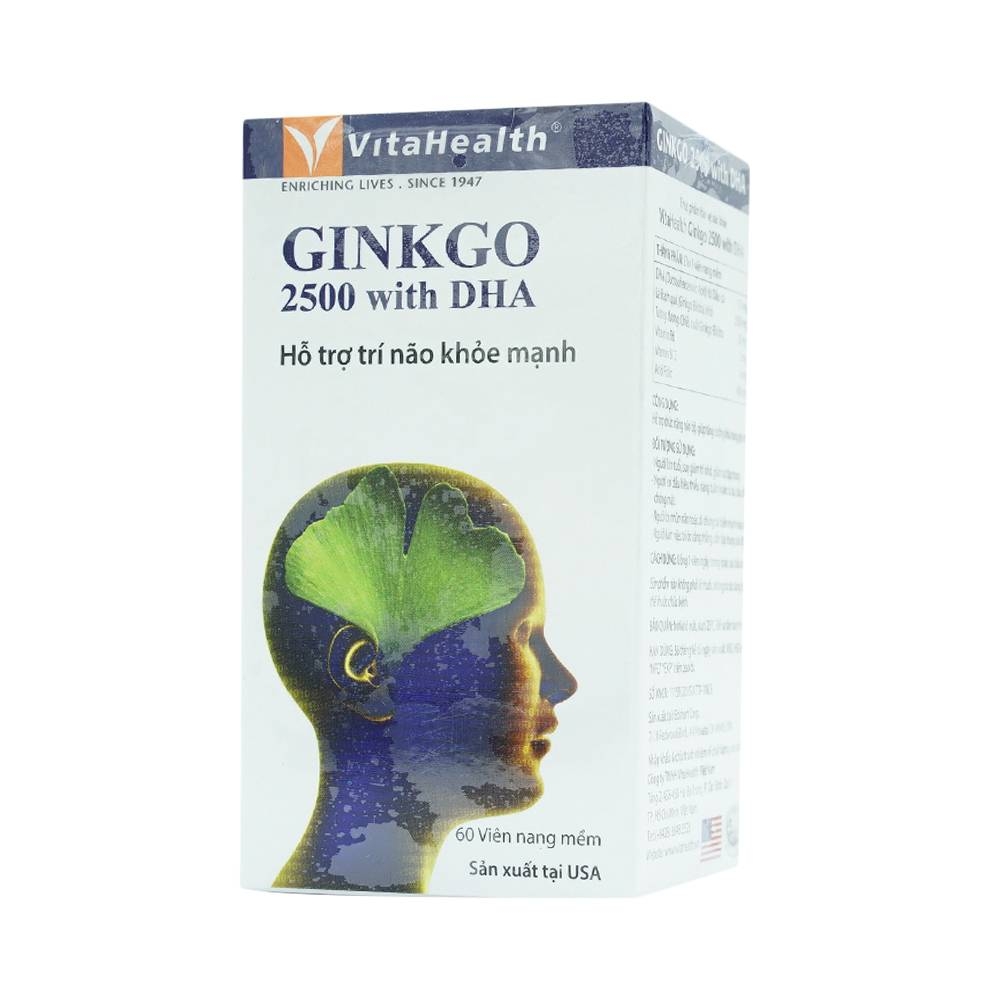Hình ảnh Viên uống Ginkgo 2500 With DHA VitaHealth hỗ trợ chức năng não bộ, tăng cường khả năng ghi nhớ (60 viên)