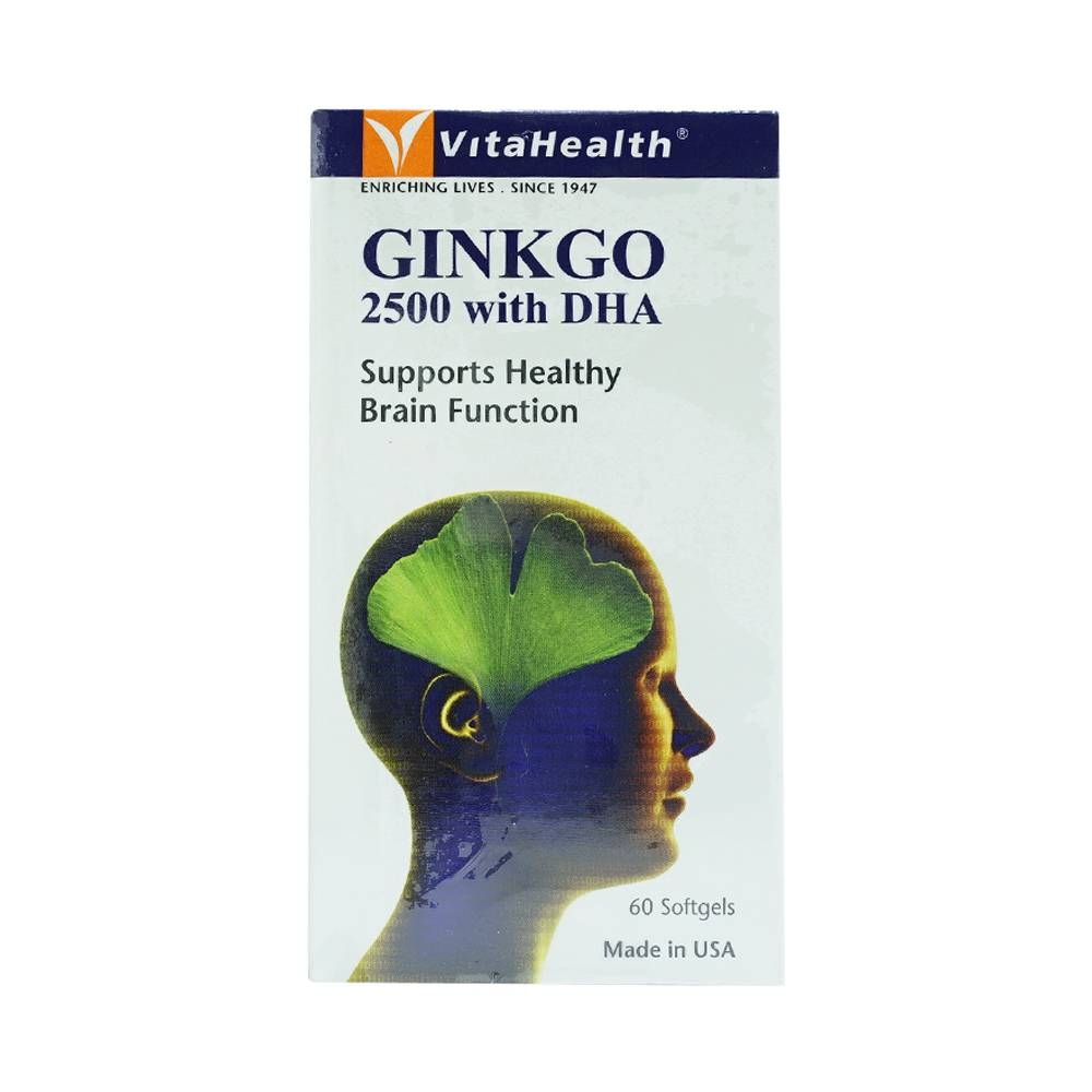 Hình ảnh Viên uống Ginkgo 2500 With DHA VitaHealth hỗ trợ chức năng não bộ, tăng cường khả năng ghi nhớ (60 viên)