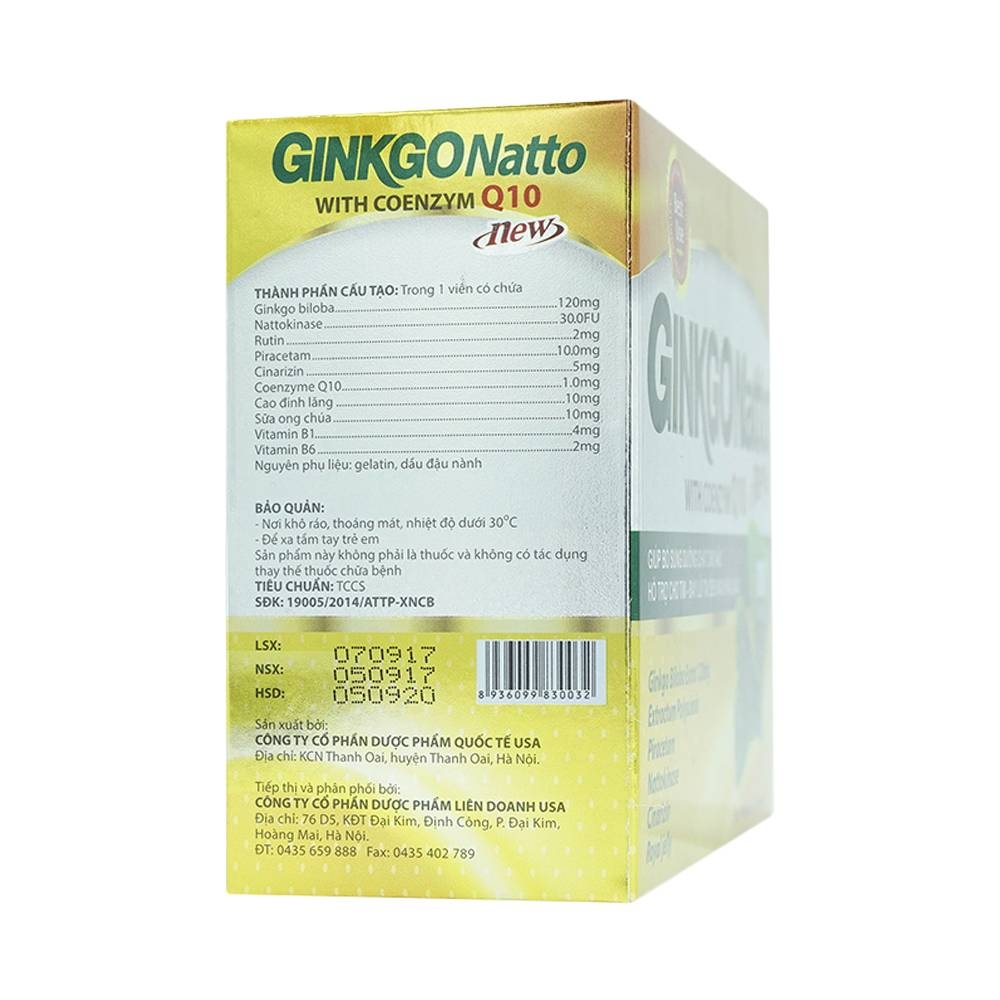 Hình ảnh Viên uống Ginkgo Natto With Coenzym Q10 New USA bổ sung dưỡng chất cho não (10 vỉ x 10 viên)