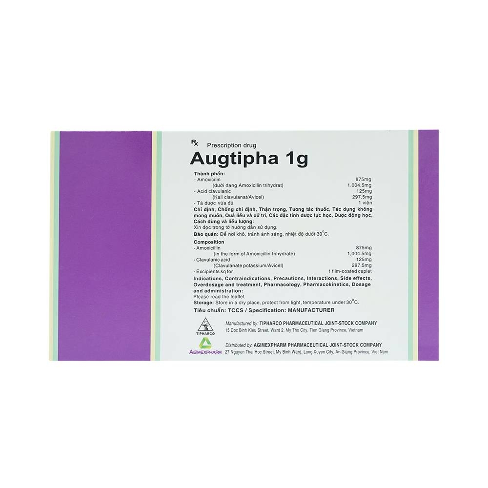 Hình ảnh Thuốc Augtipha 1g Tipharco điều trị nhiễm khuẩn (2 vỉ x 10 viên) 