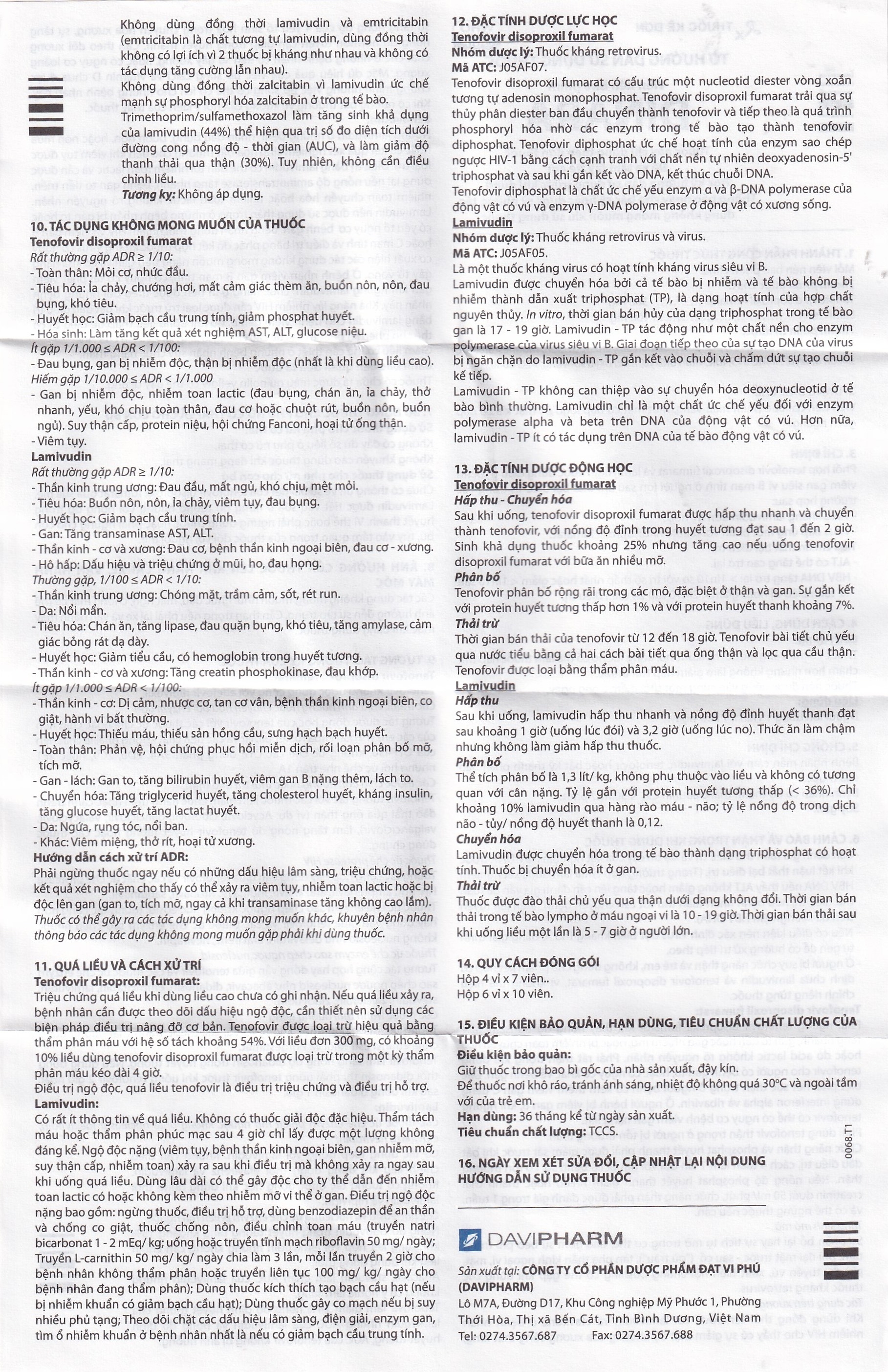 Hình ảnh Thuốc Dinara Davipharm điều trị bệnh viêm gan siêu vi B mạn tính (4 vỉ x 7 viên)