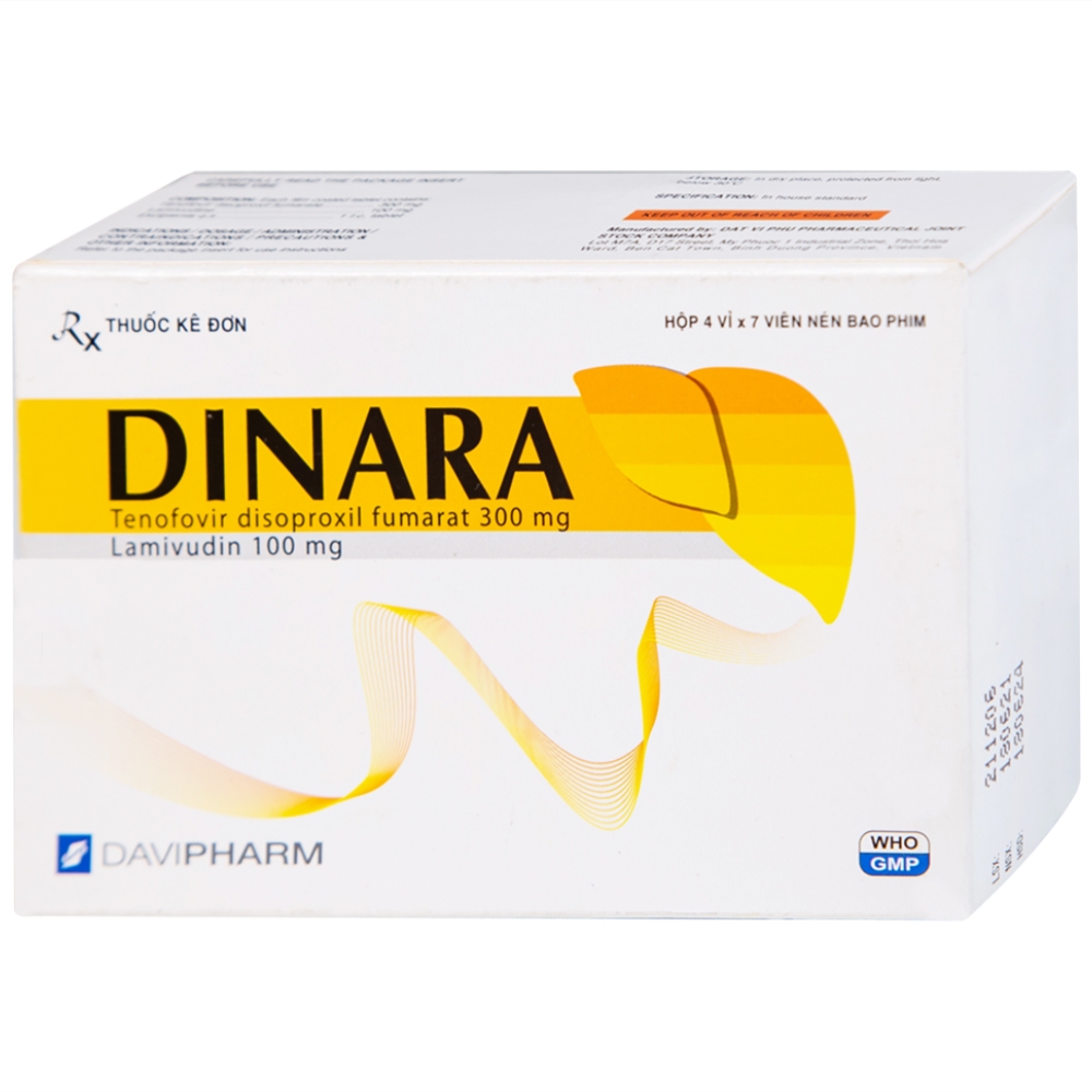 Hình ảnh Thuốc Dinara Davipharm điều trị bệnh viêm gan siêu vi B mạn tính (4 vỉ x 7 viên)