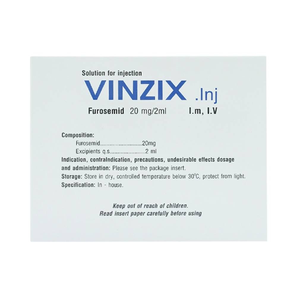 Hình ảnh Dung dịch Vinzix 20mg/2ml Vinphaco điều trị phù trong suy tim sung huyết (10 vỉ x 5 ống x 2ml)