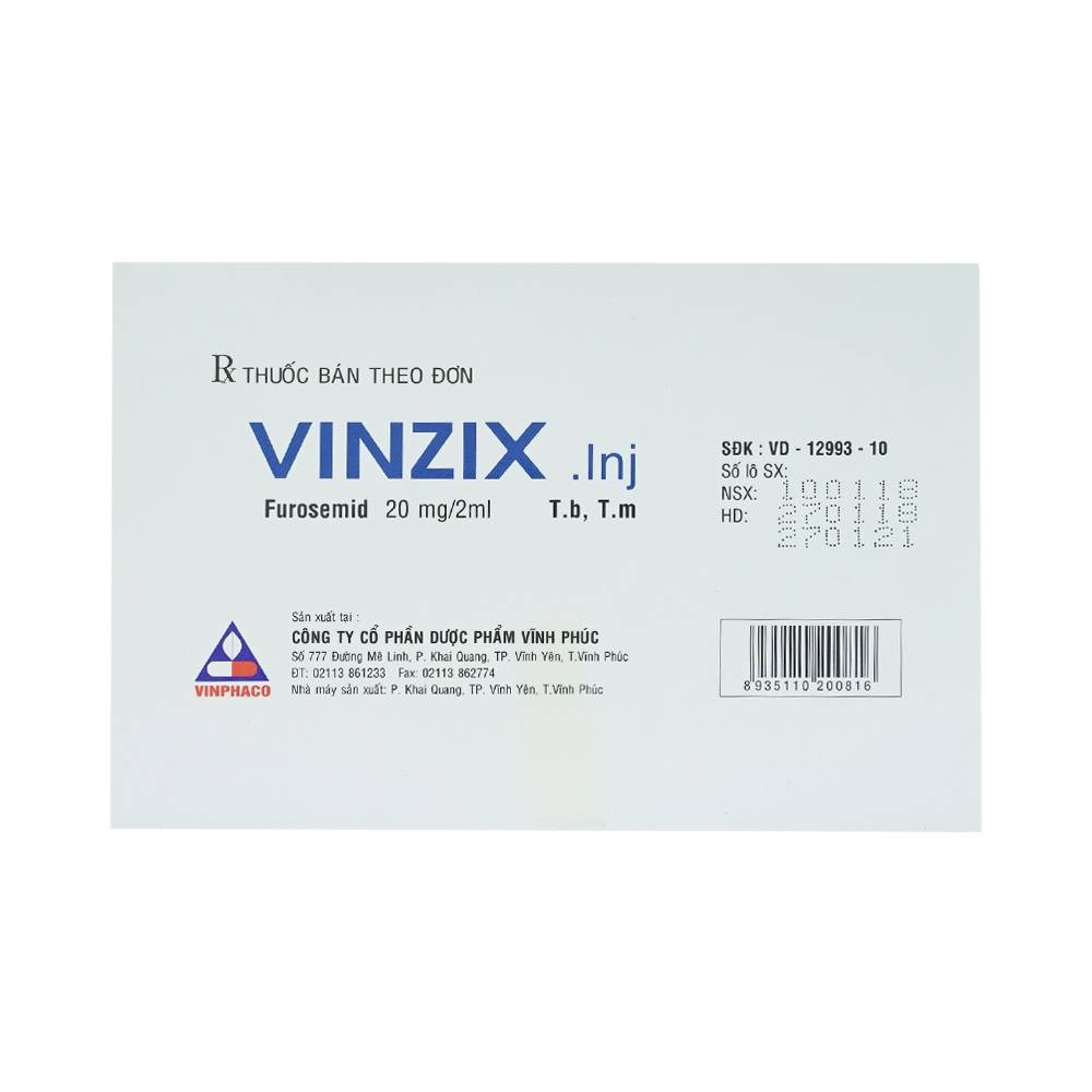 Hình ảnh Dung dịch Vinzix 20mg/2ml Vinphaco điều trị phù trong suy tim sung huyết (10 vỉ x 5 ống x 2ml)
