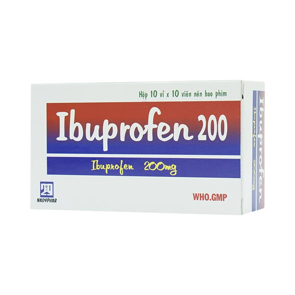 Hình ảnh Thuốc Ibuprofen 200 Nadyphar giảm đau, kháng viêm thống kinh, nhức đầu, đau răng, viêm khớp (10 vỉ x 10 viên)