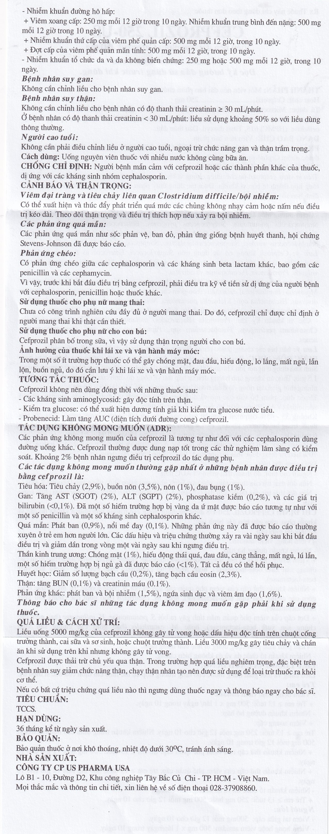 Hình ảnh Thuốc Cefprozil 250-US điều trị nhiễm khuẩn (1 vỉ x 10 viên)