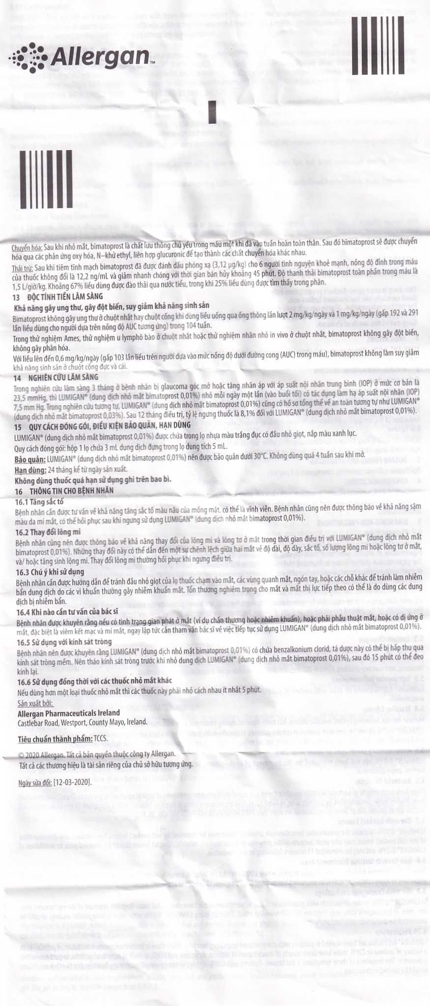 Hình ảnh Thuốc nhỏ mắt Lumigan 0.01% Allergan giảm tăng áp suất nội nhãn (3ml)
