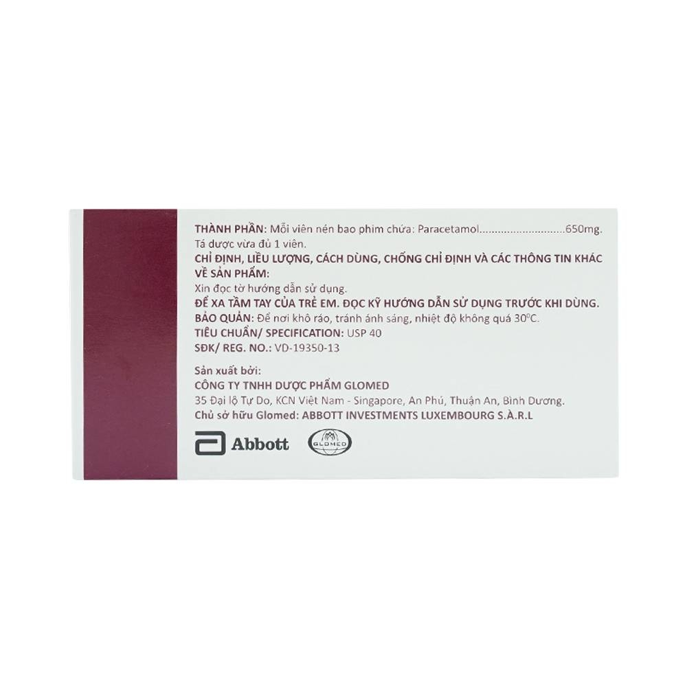 Hình ảnh Thuốc Glotadol 650 Abbott hỗ trợ hạ sốt và giảm đau (10 vỉ x 10 viên)