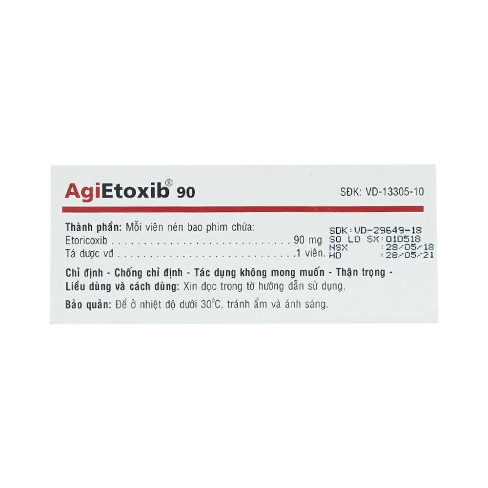 Hình ảnh Thuốc Agietoxib 90 Agimexpharm điều trị viêm xương khớp (3 vỉ x 10 viên)